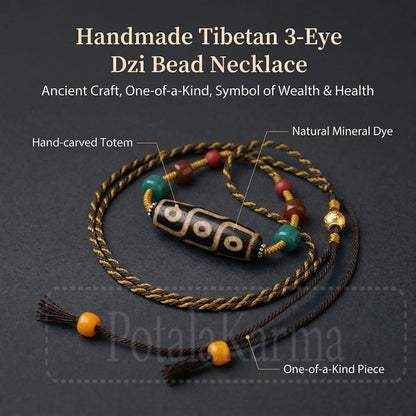 Handmade nine eye dzi bead necklace display view