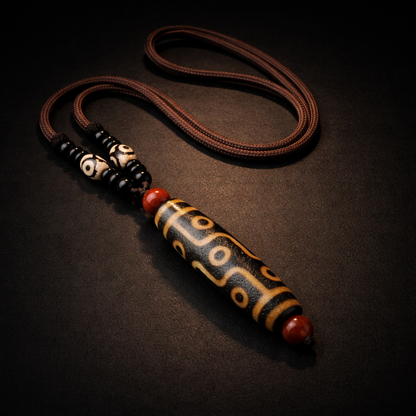 Handcrafted nine eye and tiger tooth dzi bead necklace main view
