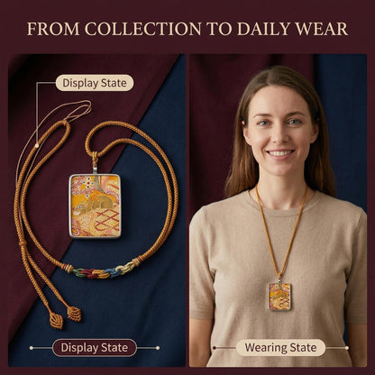 Yellow Jambhala thangka pendant necklace detail