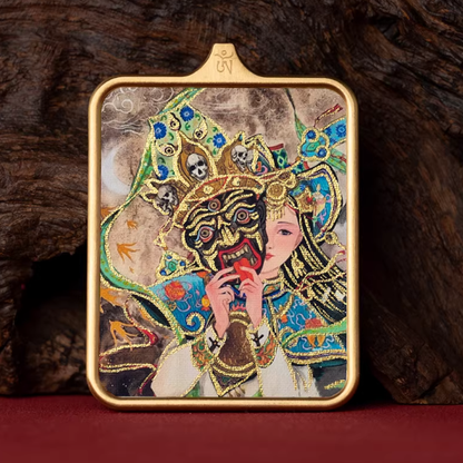 Past Present hand painted thangka pendant No 2 main view