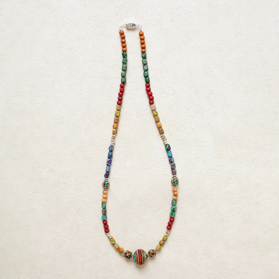 Colorful Tibetan turquoise bodhi bead necklace main view
