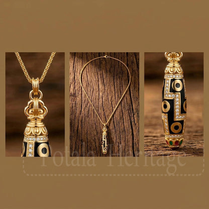 Potala Karma nine eye dzi bead necklace display view