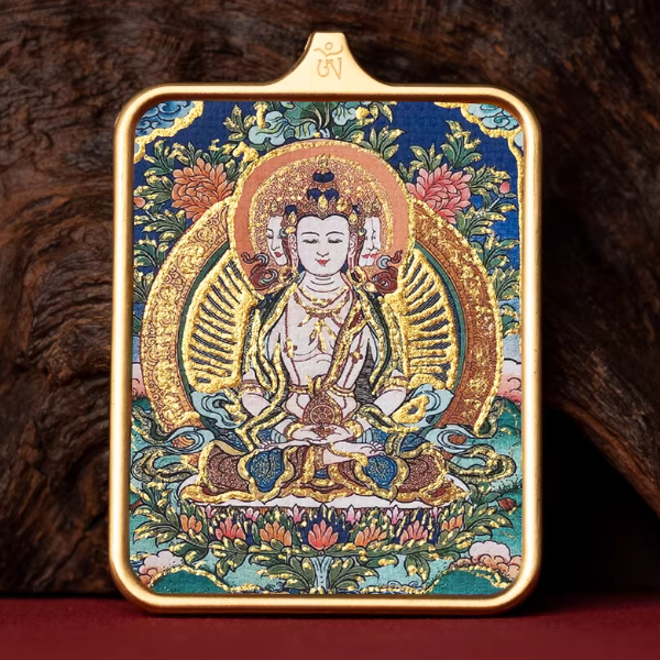 Mahavairocana Hand-Painted Thangka Pendant