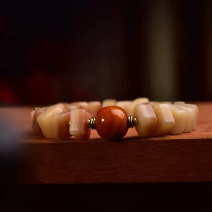 Square camel bone bracelet bead detail