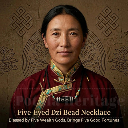 Dzi bead liuli necklace close detail