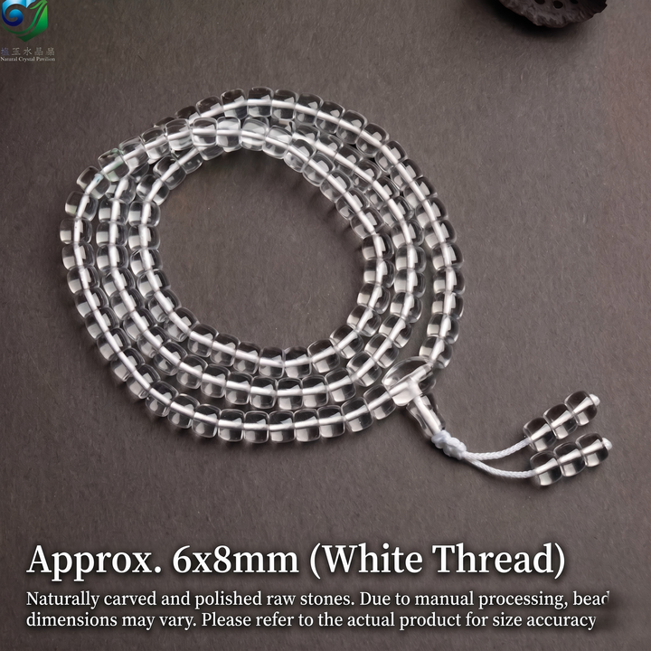Collectible Grade Natural Clear Quartz Straight Cut 108-Bead Mala Bracelet