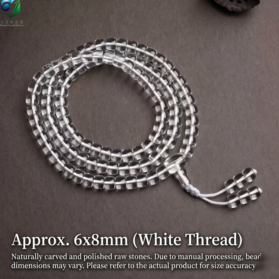 Potala Karma clear quartz 108 bead mala bracelet front view