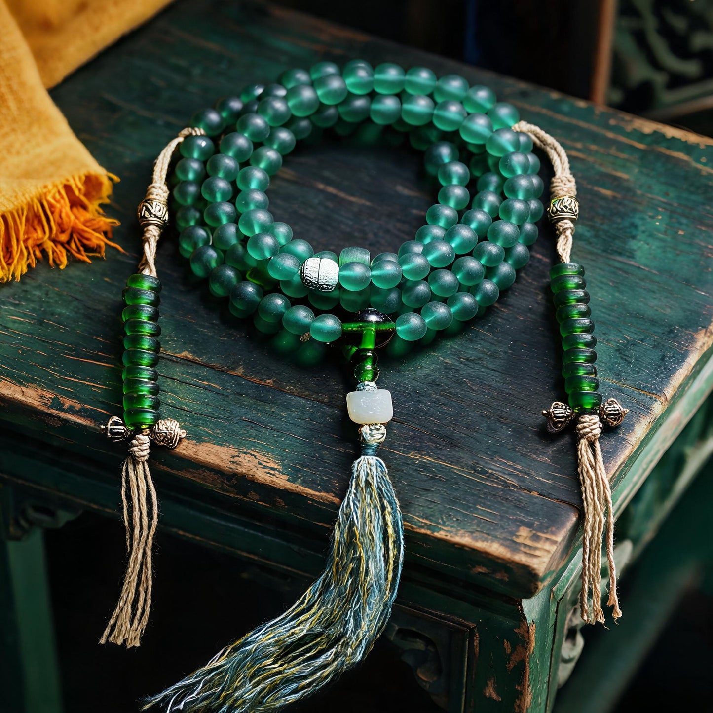 Green glass mala view 4