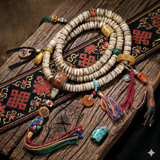 Collector-Grade Tibetan Yak Leg Bone 108 Mala in an artisan workshop setting