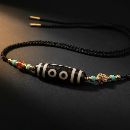 Handcrafted five eye dzi bead liuli necklace main view