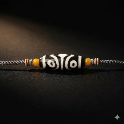 Handmade four eye dzi bead necklace main view
